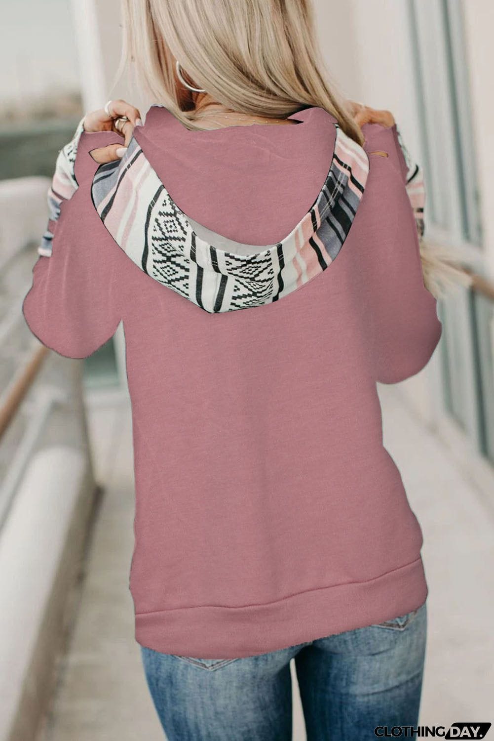 Plaid Double Hoods Thumb Hole Hoodie