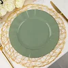 10 Pack | 9" Dusty Sage Hard Plastic Dinner Plates with Gold Ruffled Rim, Heavy Duty Disposable Dinnerware