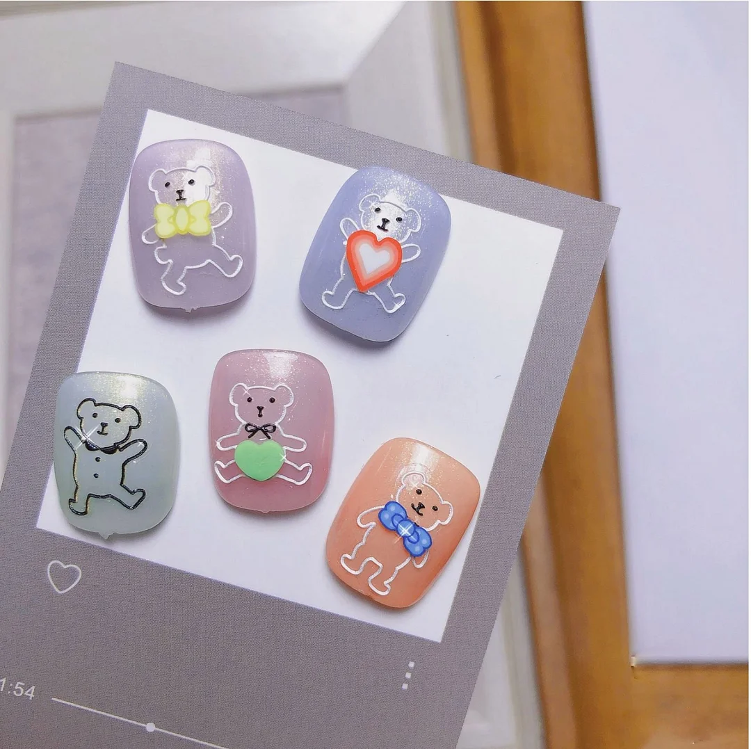 Beautizon Teddy bear High Quality 3D Engraved Nail Stickers Nail Art Decorations Nail Decals Design