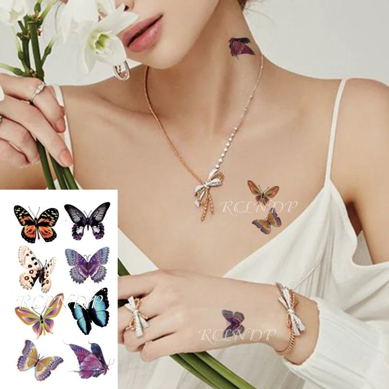Waterproof Temporary Tattoo Sticker Beautiful Butterfly Small Body Art Fake Tatto Flash Tatoo Wrist Foot Hand for Men Women 706-1