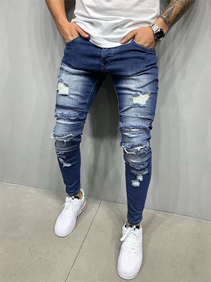Men Ripped Washed Jeans