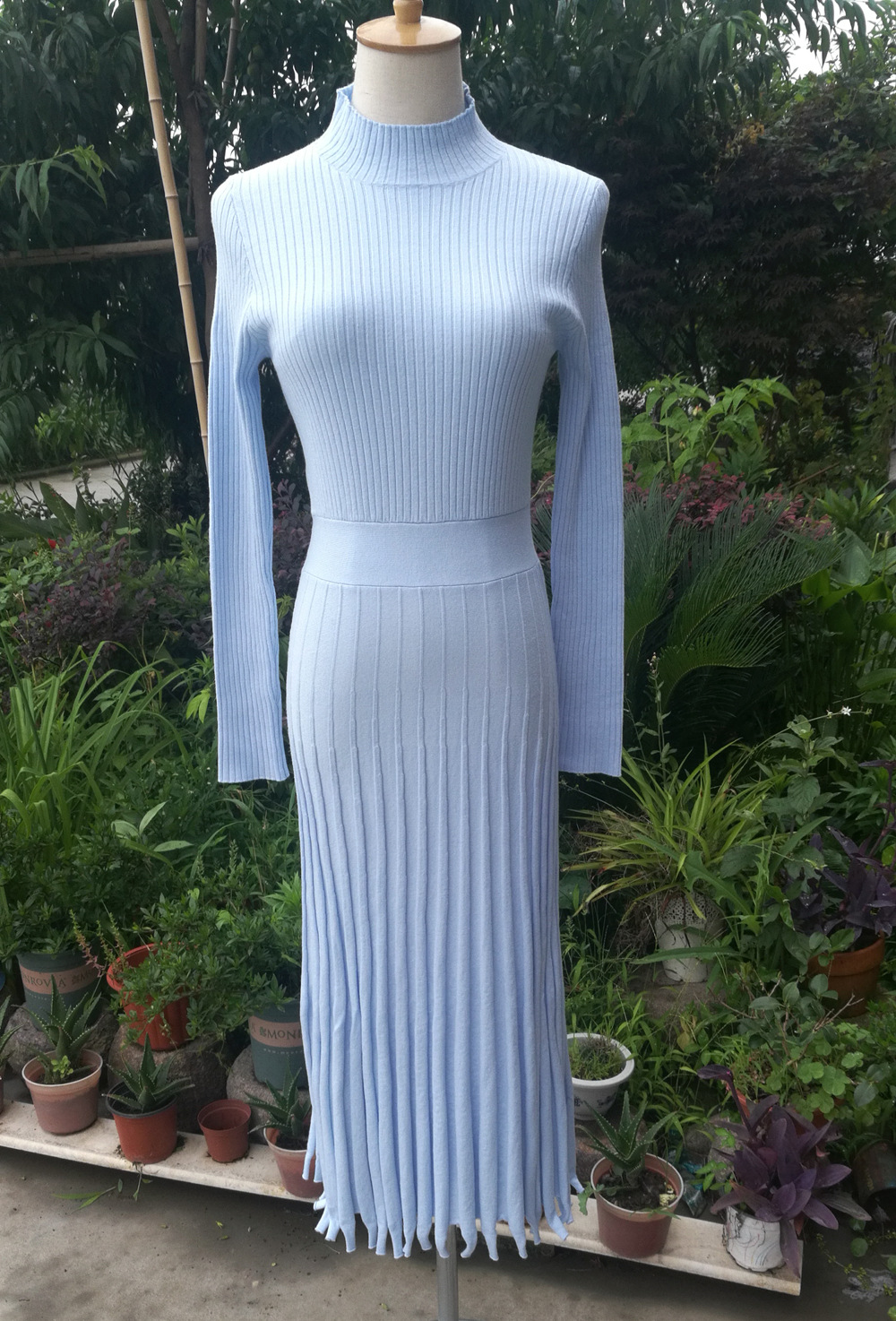 Ootddress Ribbed Pleated Knit Dress Women Loose Fashion Patchwork Long Sleeve Dress High Waist Knitwear Female Autumn Maxi Dress New