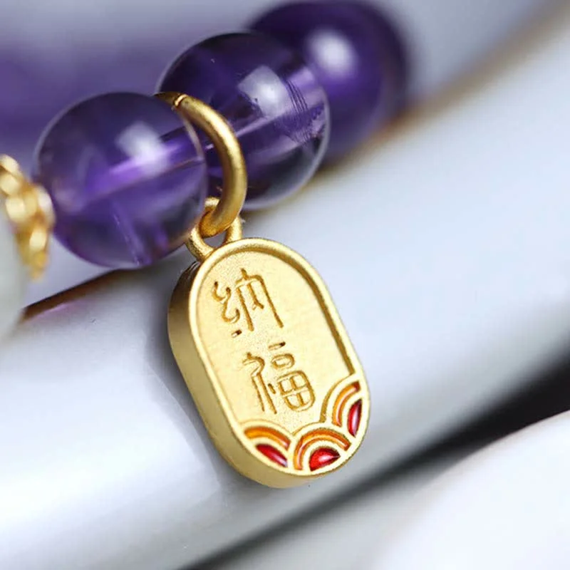 Natural Amethyst Crystal Hetian Jade Healing Charm Bracelet