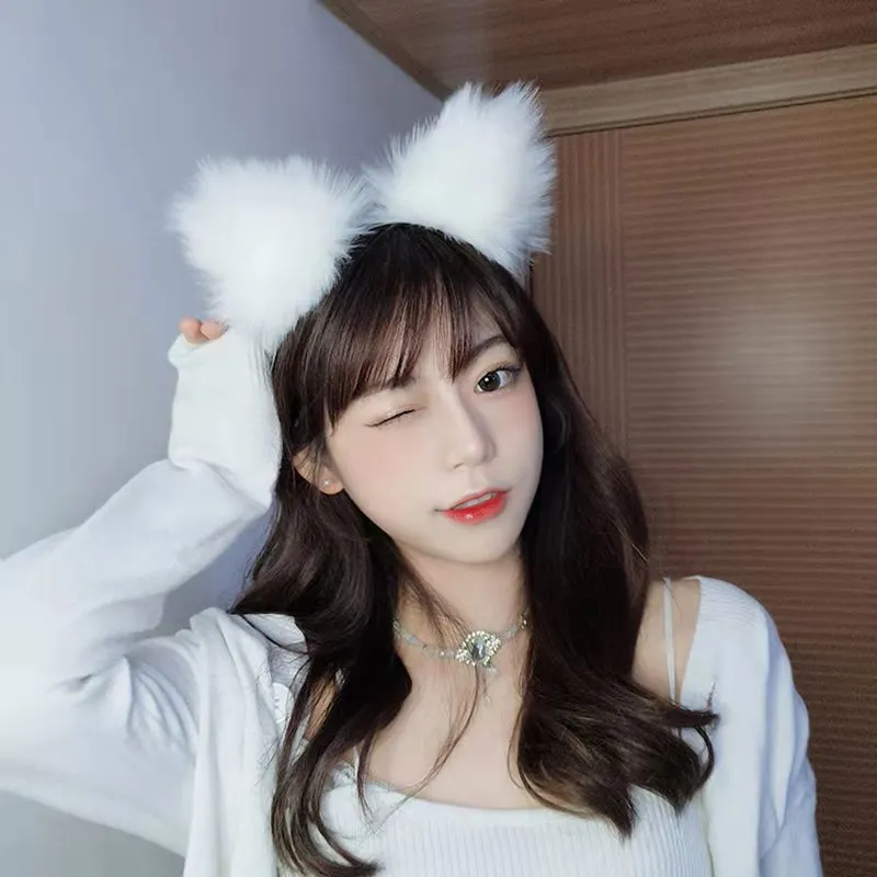 Churchf Sexy Stuffed Fox Fox Ear Head Buff Net Red Live Photo Hair Anchor Card Cute Animal Ear Hair Ornaments