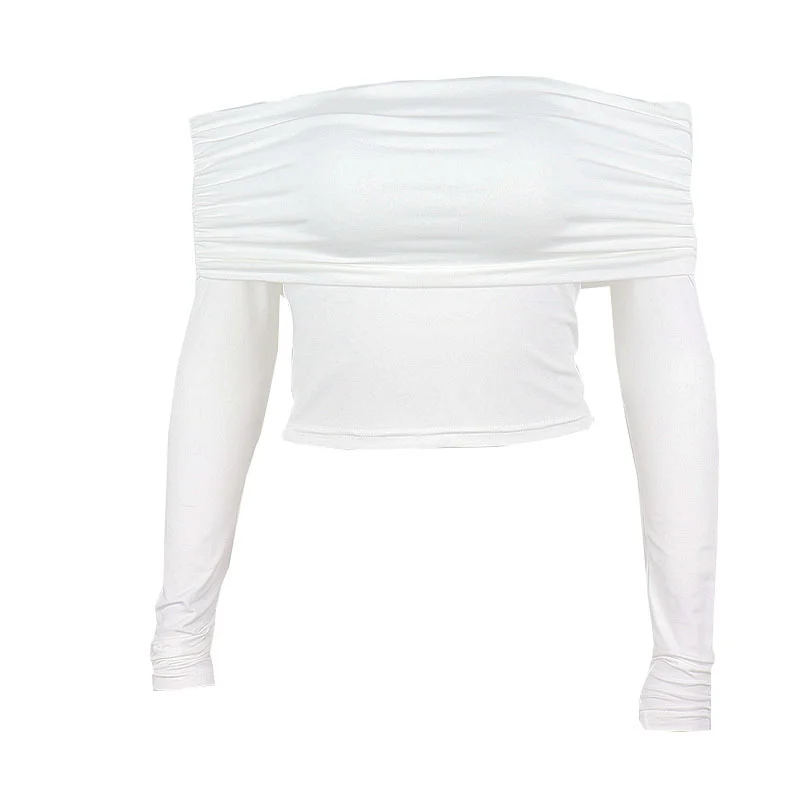 Brownm Brownm 2023 New Sexy Hot Girl One-Line Shoulder Slim And Versatile Long-Sleeved T-Shirt Top