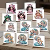 12Pcs Little Girl DIY Diamond Painting Greeting Cards for Adult Holiday Gifts
