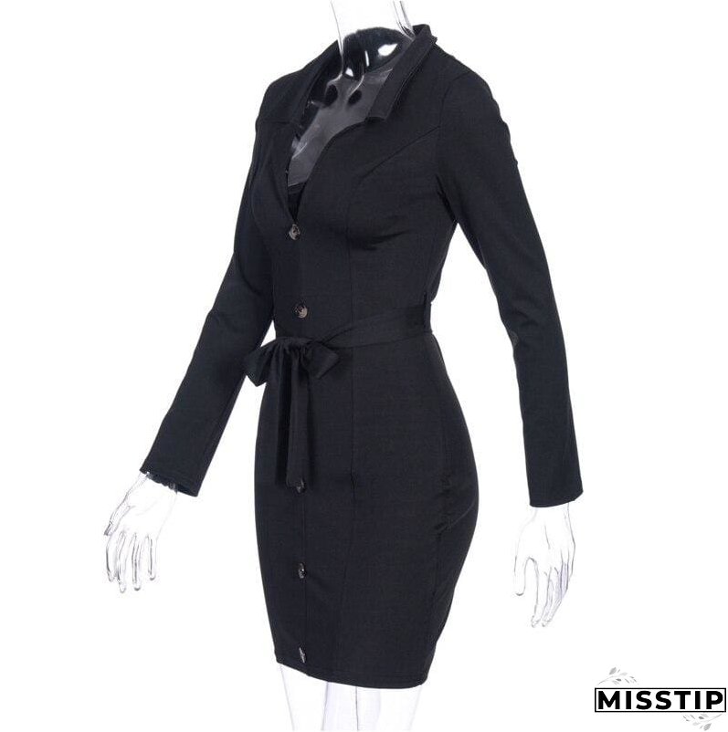 Office Lady Dress Women Long Sleeve Bodycon Ladies Dresses V neck Lace Up High waist bandage Slim OL vestidos Party Club Clothes