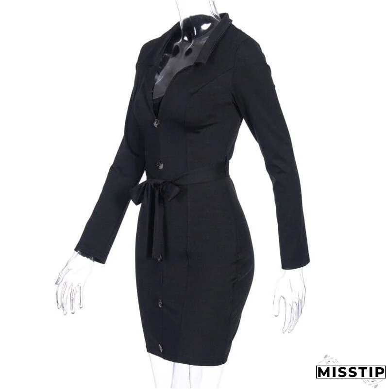 Office Lady Dress Women Long Sleeve Bodycon Ladies Dresses V neck Lace Up High waist bandage Slim OL vestidos Party Club Clothes