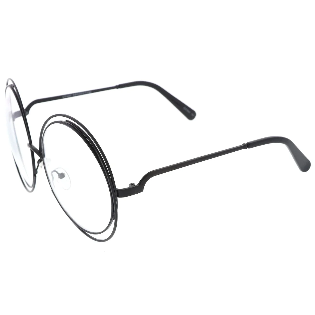 Women's Oversize Wire Frame Clear Lens Round Eyeglasses 62mm