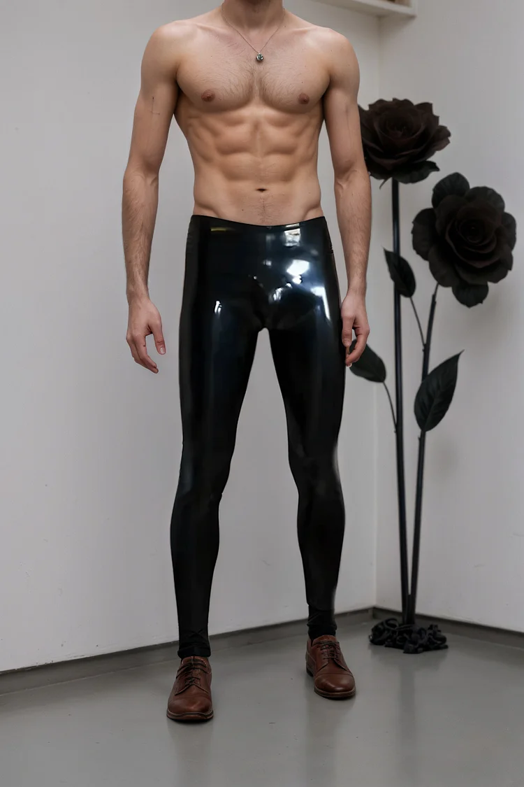 Men Latex Leggings Black Form-Fitting