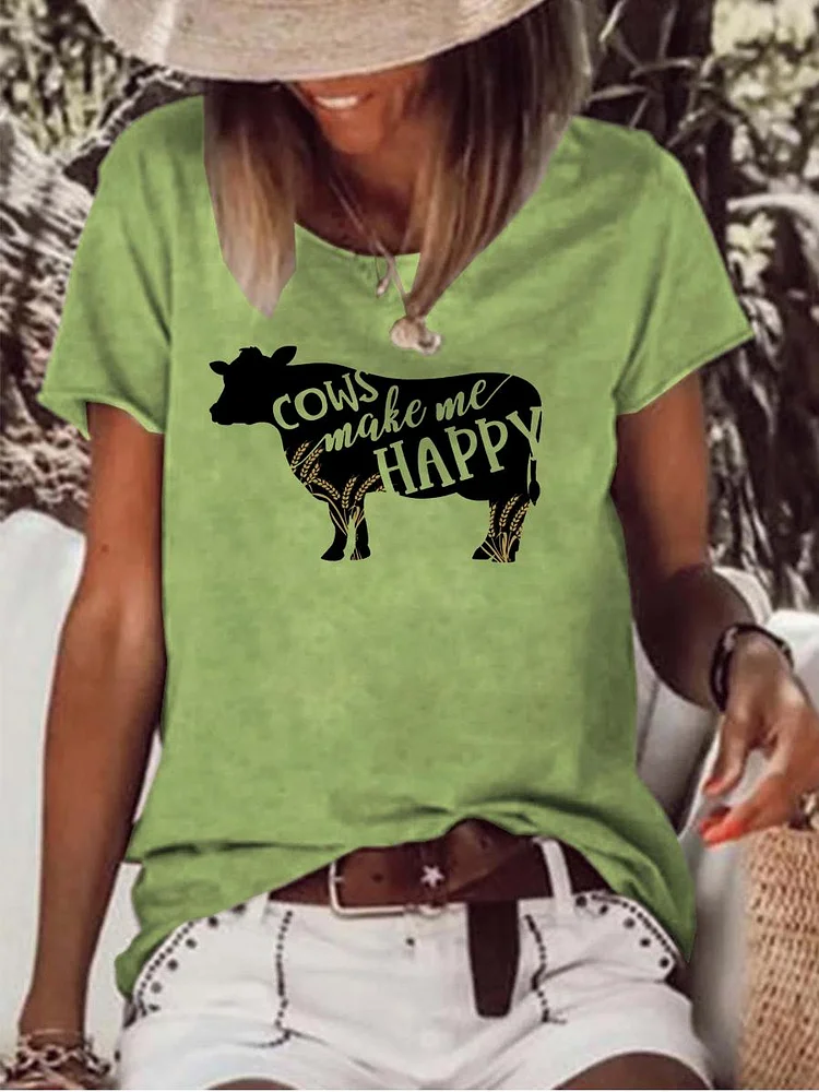 Cow Make Me Happy Raw Hem Tee