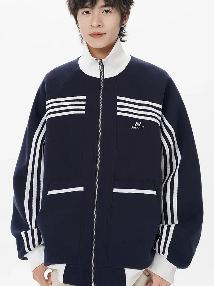 Men's Fleece Lined Zip Up Track Jacket for Spring & Summer