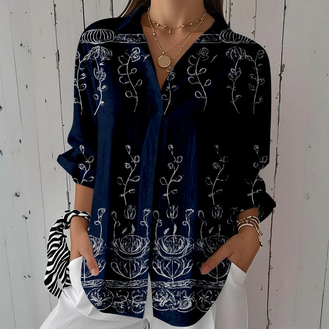 Style & Comfort for Mature Women Women Floral,Blue DZCL0021 3/4 Sleeve Shirt Collar Printed Button Tops