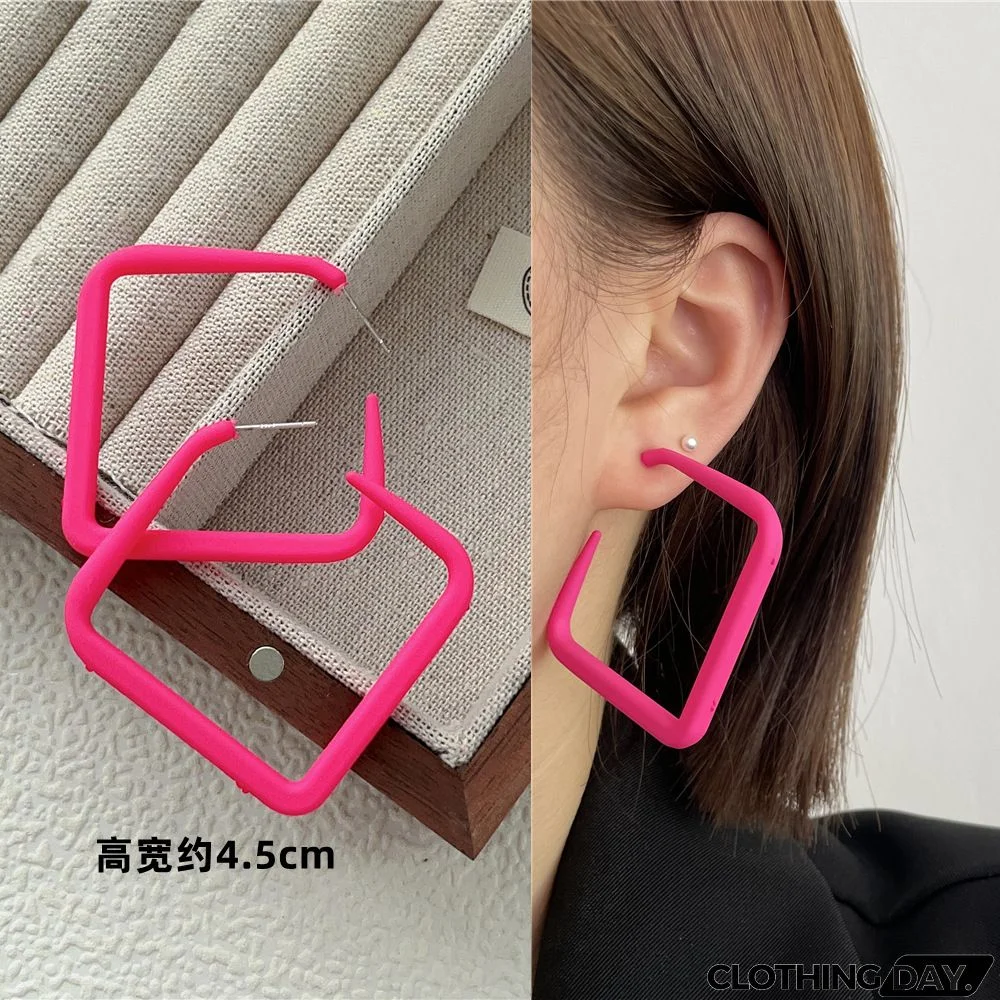 Women Fashion Geometric Fluorescent Rose Without Ear Hole Ear Clip Earrings