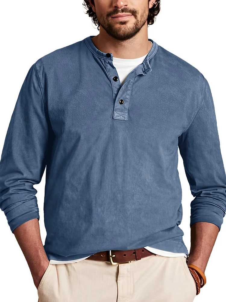 Men's Retro Fashion Long Sleeve Henley Shirt