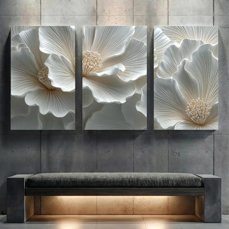 3-Piece Set 3D Effect Flower Canvas Wall Art