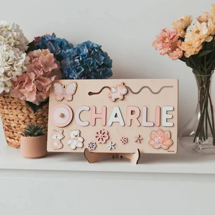 Kettenmachen Personalisiertes Name Blume Tier Schmetterling Holz Puzzle Geschenk für Vorschulkinder
