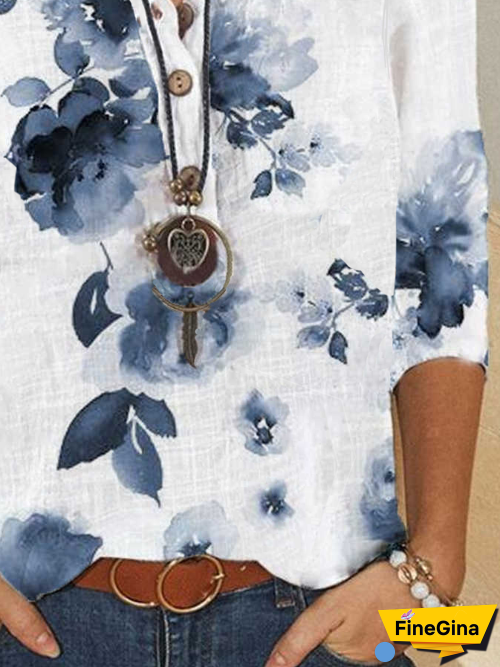 Henley Casual Mid Sleeve Blouse