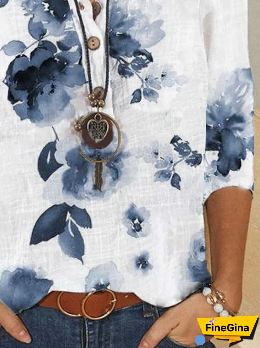 Henley Casual Mid Sleeve Blouse