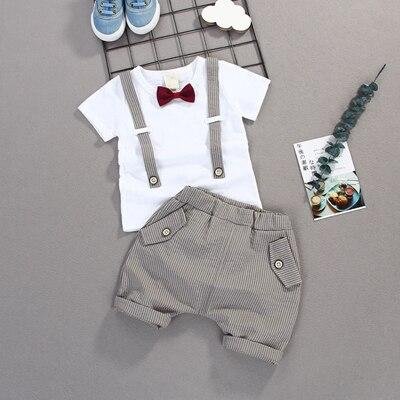 2021 Summer Children Baby Boys Cotton Clothes Infant Outfits Kid Gentleman Bowknot Tie T-Shirt 2pcs/Set Toddler Fashion Clothing