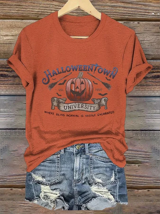 Women's Halloweentown University Est 1998  Print Crew Neck T-Shirt 