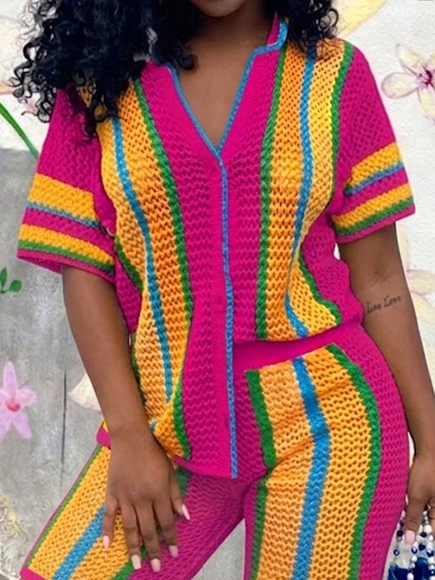 Casual Color Block Buttoned Shawl Collar Knit Top mysite idetrend