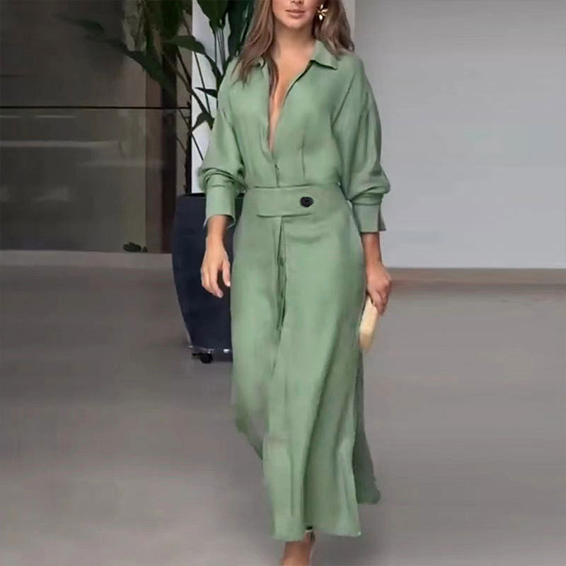 Know Your Worth Linen Blend Pocketed Slit Shirt Midi Dress