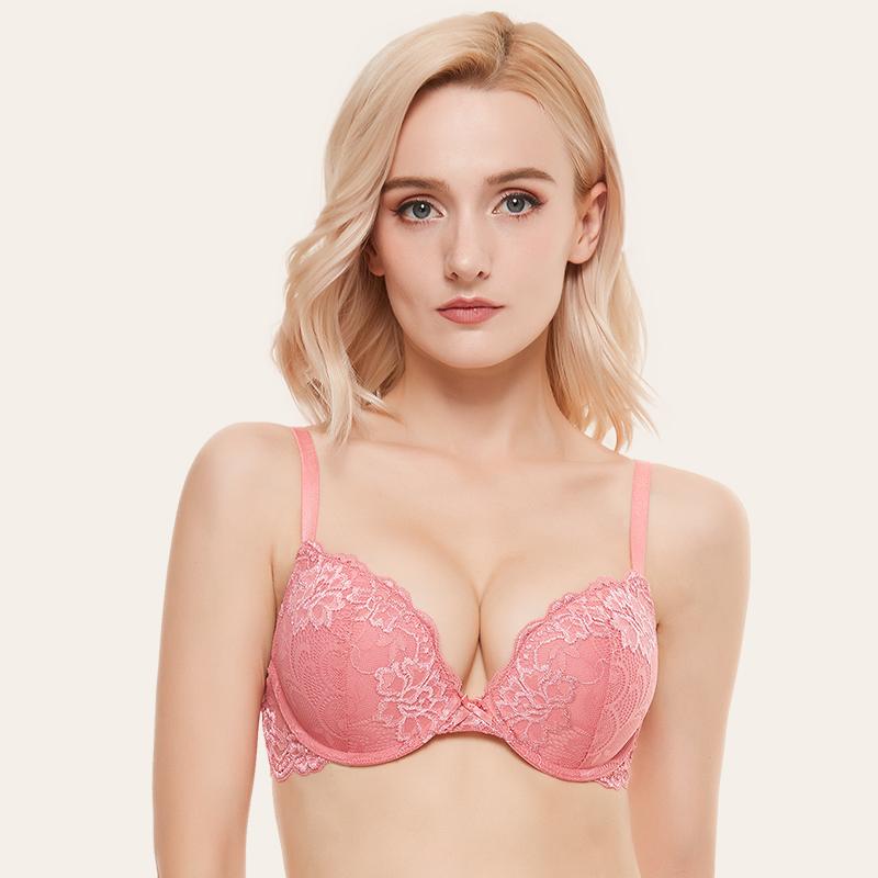 Rotimia Floral Lace Push Up Bra Lightly Padded Comfort Demi Plunge Bra in Vibrant Colors