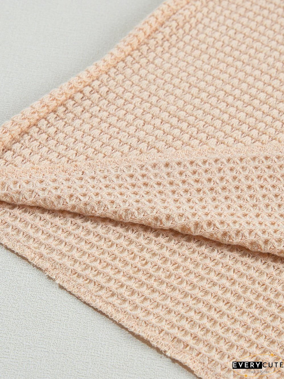 Parchment Waffle Knit V-Neck Casual Top with Split Neck