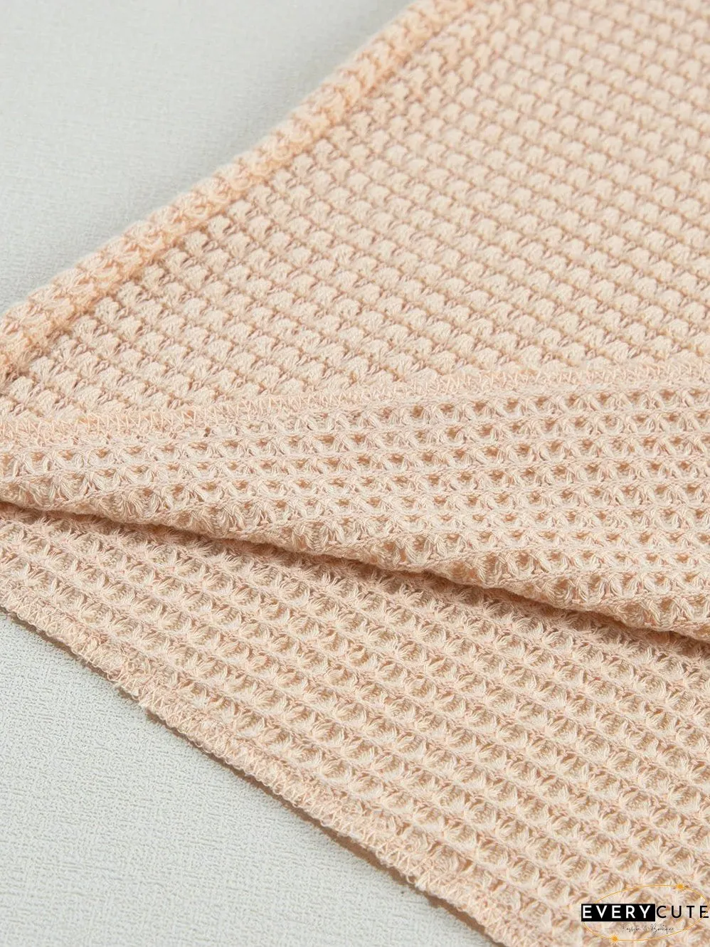 Parchment Waffle Knit V-Neck Casual Top with Split Neck