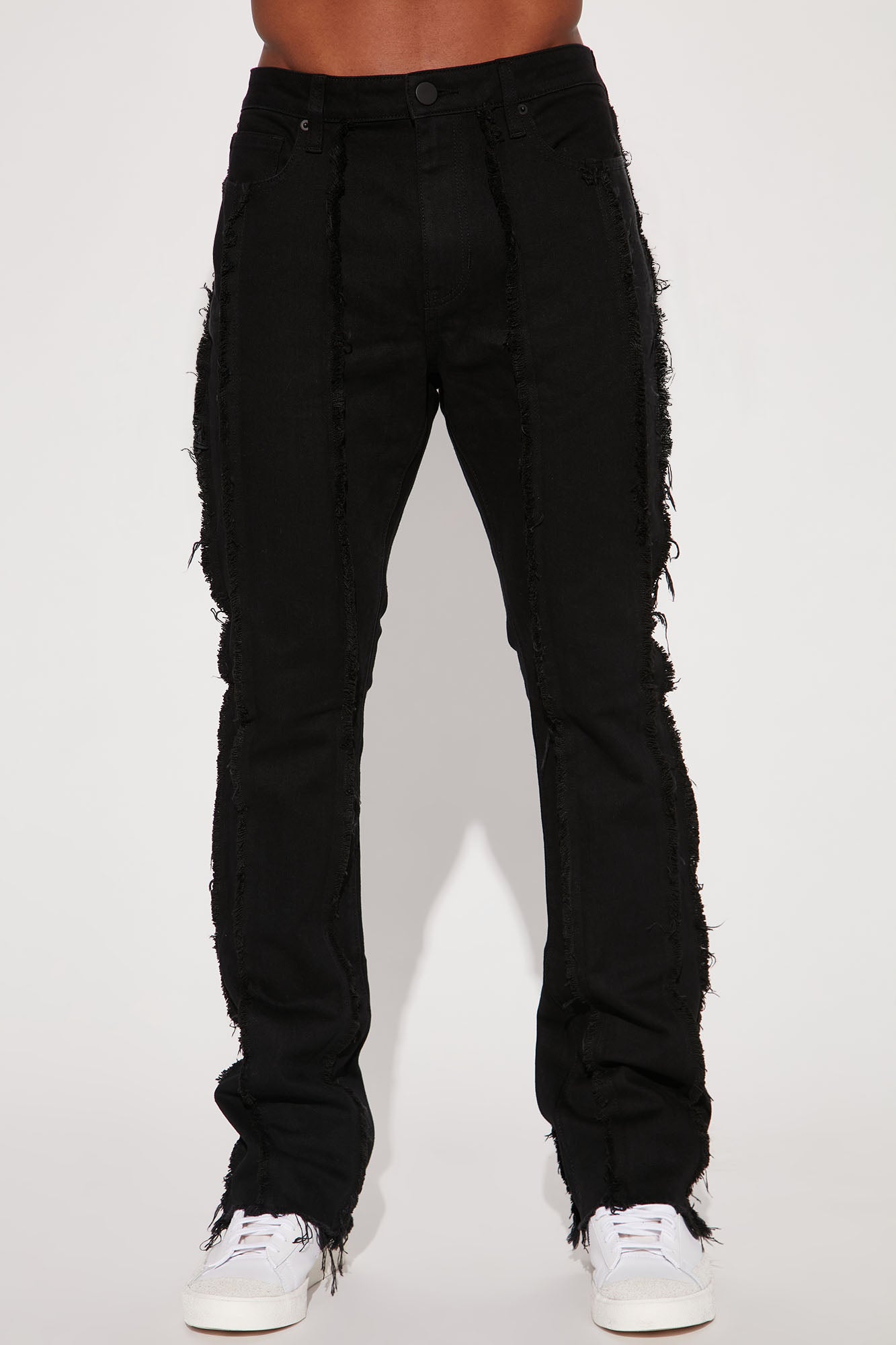 Fray Vertical Panel Stacked Flared Jeans - Black