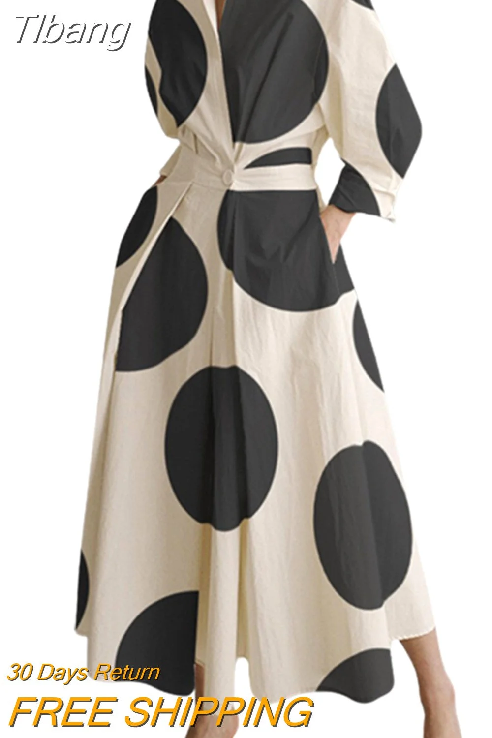 Tlbang 2023 New Female Trendy Polka-Dot Lapel Pleated A-Line Dress Spring Autumn Long Sleeves Korean Fashion Urban Midi Dresses