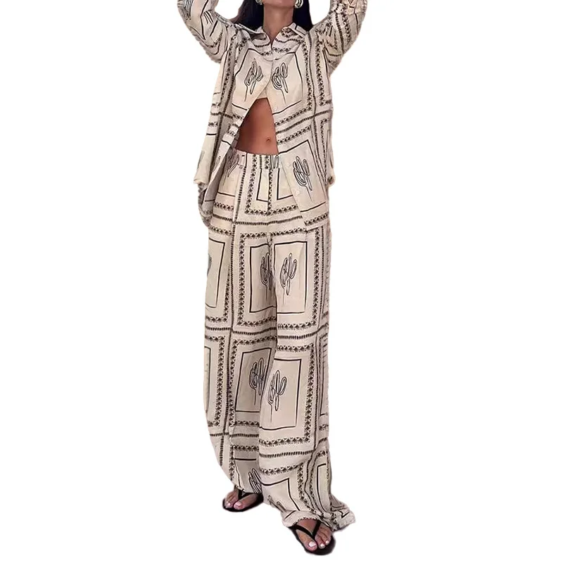 Uveng Uveng New Women's Wear Temperament Long Sleeve Print Shirt Home Dress Fashion Women's Winter Dress Suit