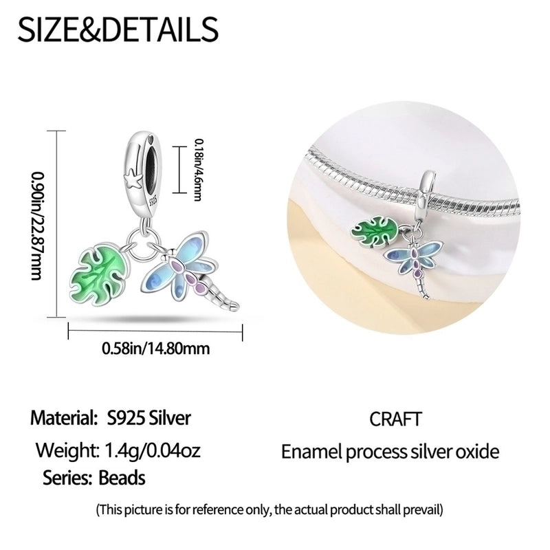 1 Piece Hole 4~4.9mm 925 Sterling Silver Zircon Insect Leaves Dragonfly Polished Pendant Jewelry Accessories