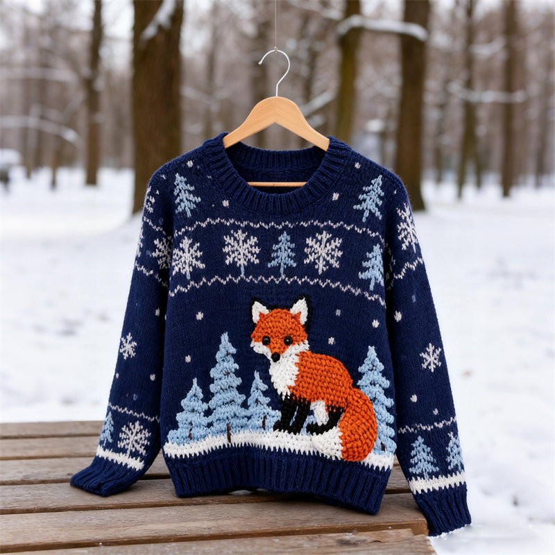 Vintage Fox Snowing Forest Crochet Isle Sweater elevenforest