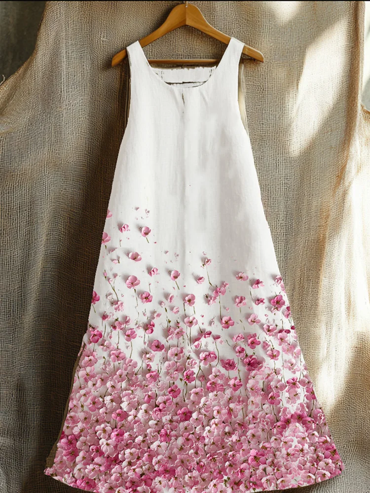 Sleeveless Pink Three-dimensional Floral Long Dress