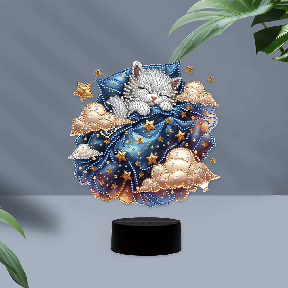 5D DIY Cat Double Sided Diamond Painting Acrylic Night Light for Art Crafts