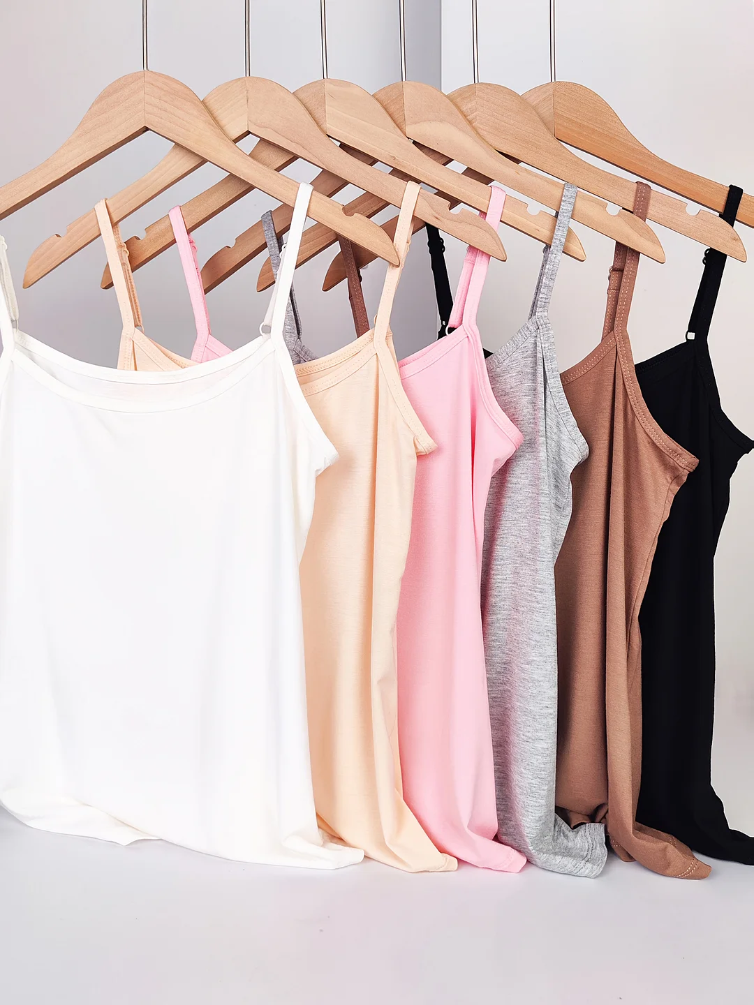 6pcs Women's Adjustable Strap Tank Tops - Breathable Sleeveless Vests With Off-Shoulder Design, Solid Color Casual Tops For Casual Attire, 6 Colors White, Pink, Peach, Black, Grey, Beige), Curve Tank To | IFYHOME