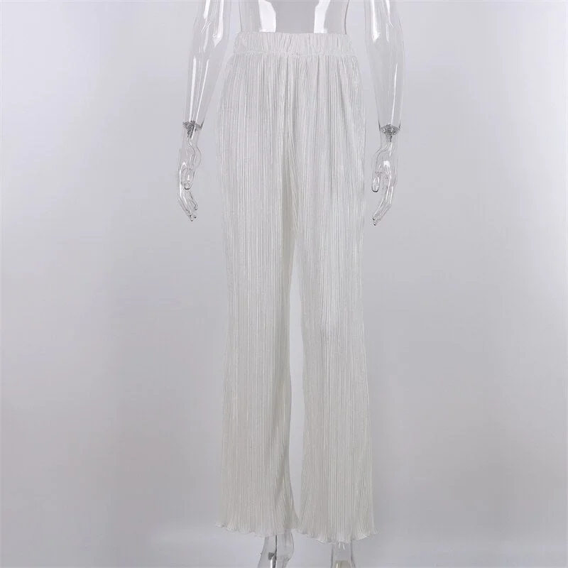 Pleated Y2K High Waist Straight Pants Women 2022 Plisse Casual Long Trousers Capris Pant Bottom Black Loose
