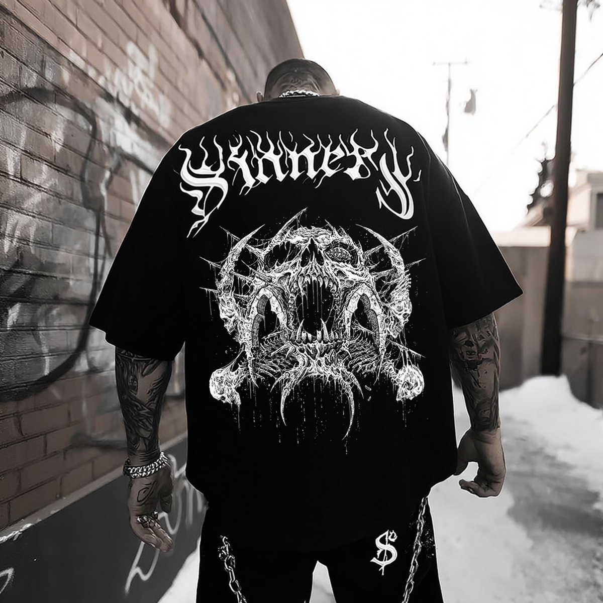 Luminous Skull Design Oversized Cotton T-Shirt