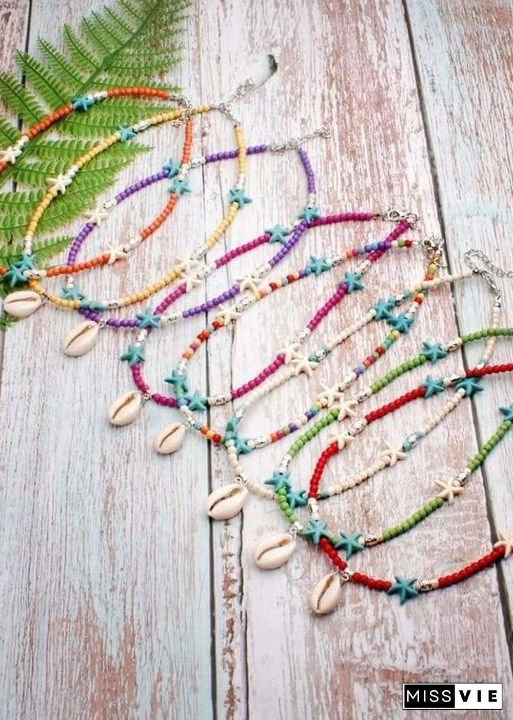 Boho Necklace, Hippie Blue Shell & Starfish