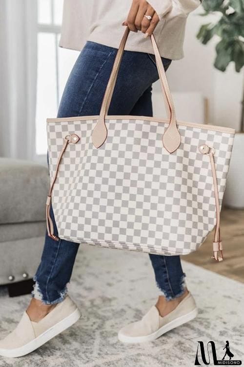 MidiSono - Check Tote Handbag with Clutch Wallet