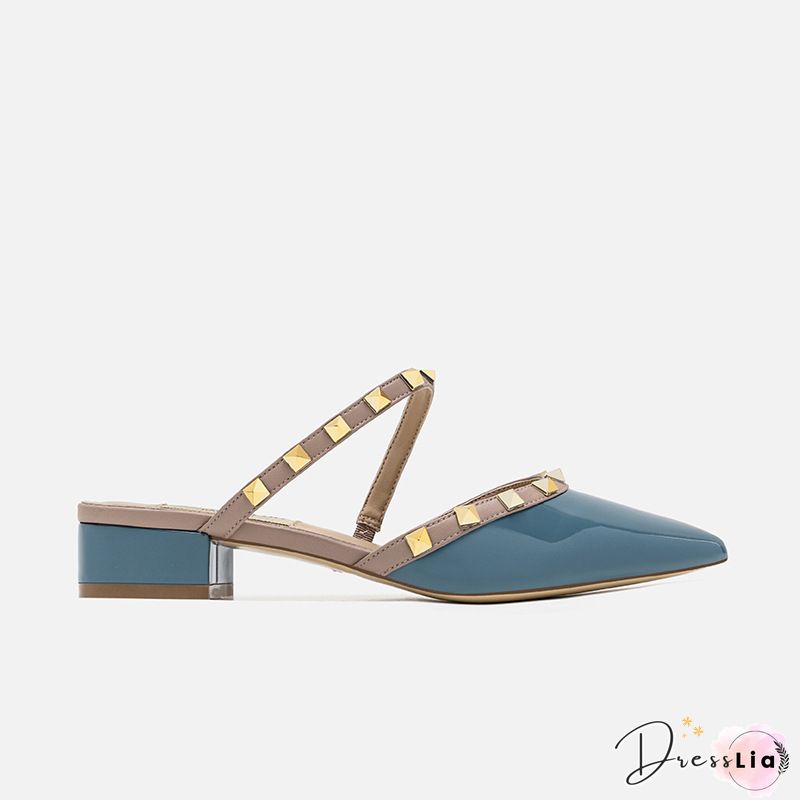 Pointed-toe Solid Color Splicing Studded Buckle Flat Sandals