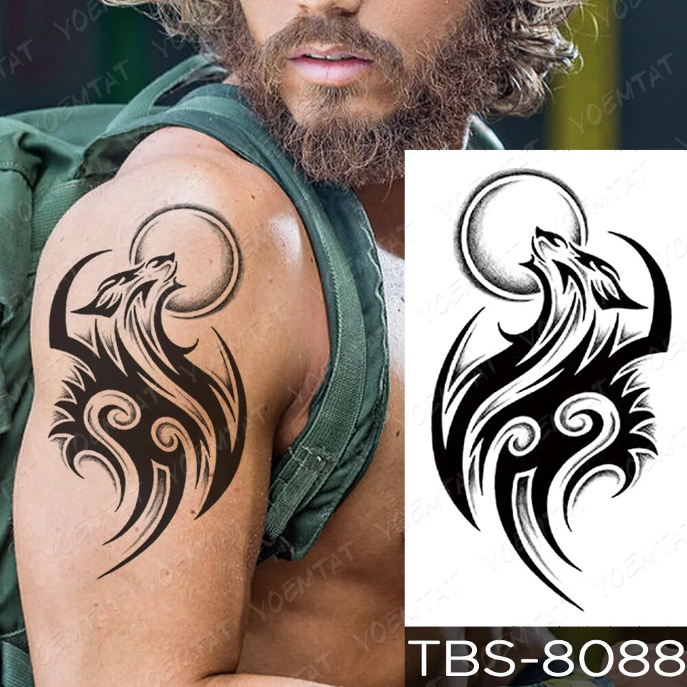 Sdrawing Temporary Tattoo Sticker Yin Yang Dragon Feather Wings Flash Tattoos Wolf Totem Body Art Arm Fake Tatoo Men