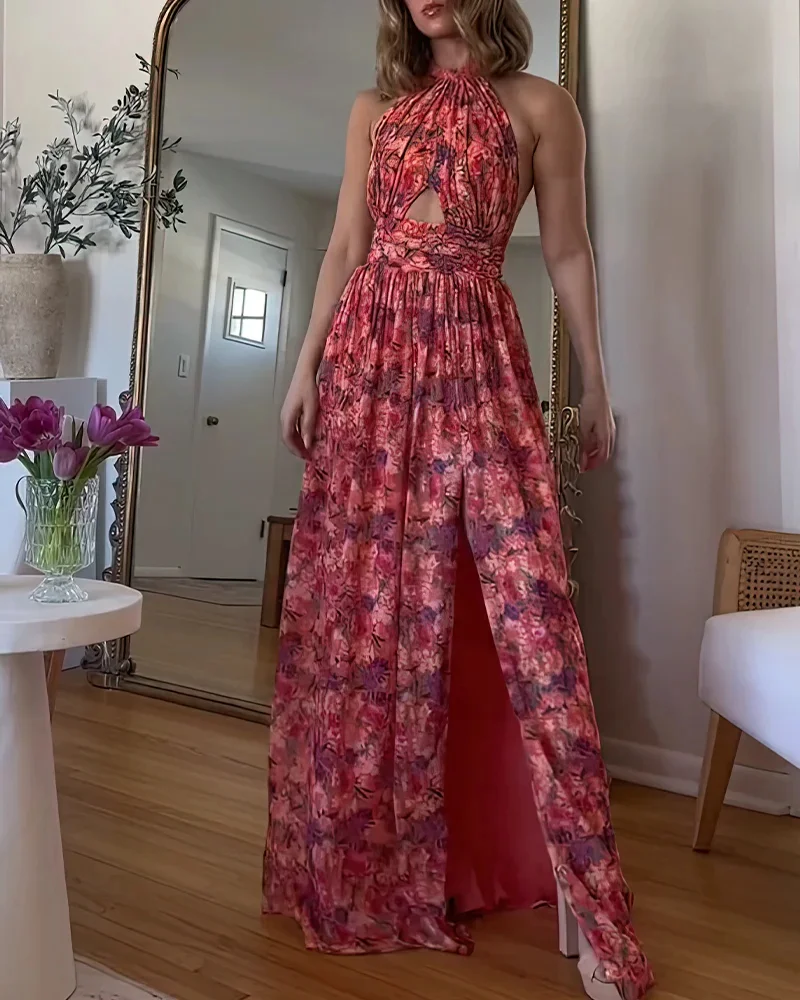 Floral Print Sleeveless Sexy Long Dress (Buy 2 Free Shipping)