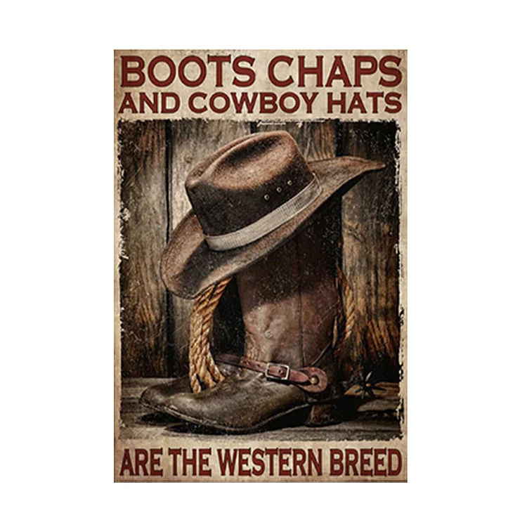 Cowboy - enseigne vintage en étain - 7.9x11.8 & 11.8x15.7inch