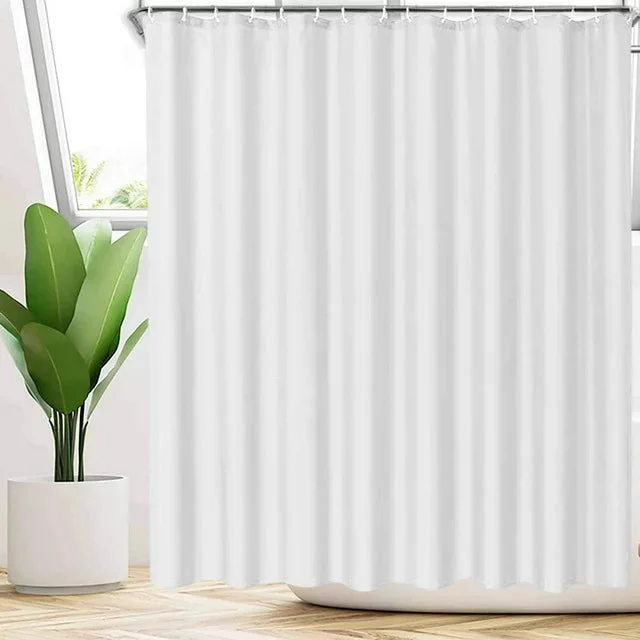 White Shower Curtain Liner With 12 Hooks, 72 x 72 Inches Breathable Fabric Shower Liner, 2-in-1 Waterproof Bathroom Shower Curtain and Liner, Machine Washable