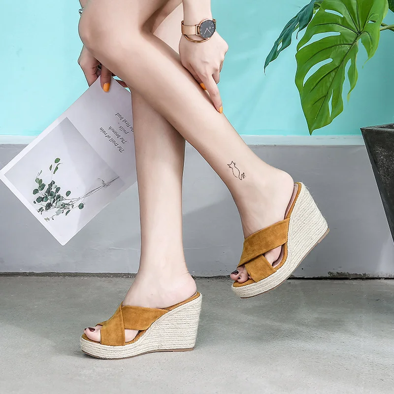 Wongn Wongn Sandals Women Wear 2023 New Thick Grass 33 Small Size Platform Bottom High Heel Sandals Large Size 41