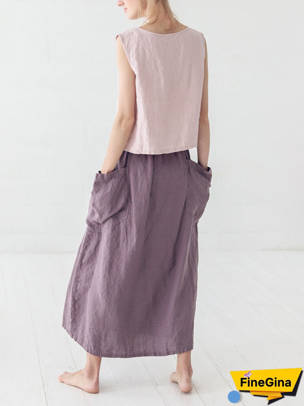 Marina Linen Elastic Waist Skirt