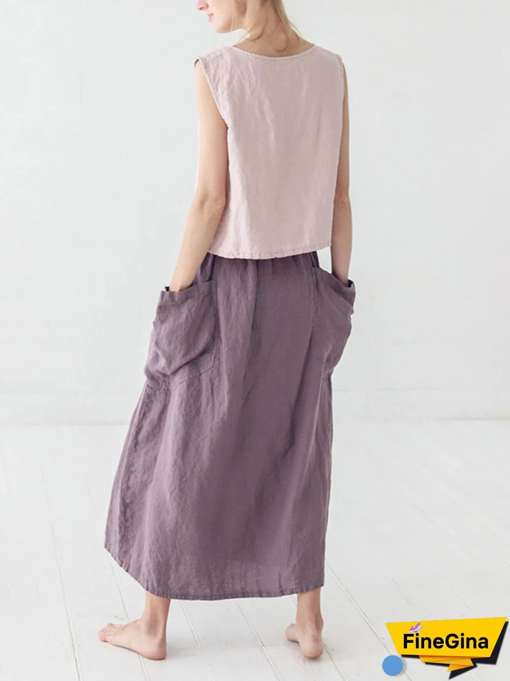 Marina Linen Elastic Waist Skirt